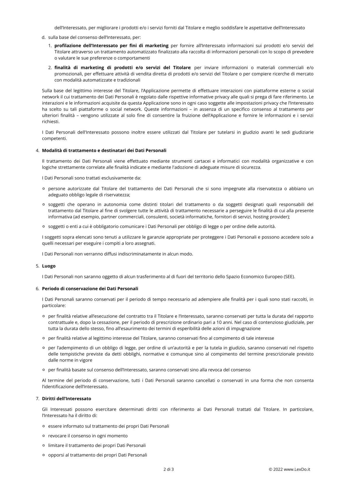 Privacy Policy sul Trattamento dei Dati App Godot 2